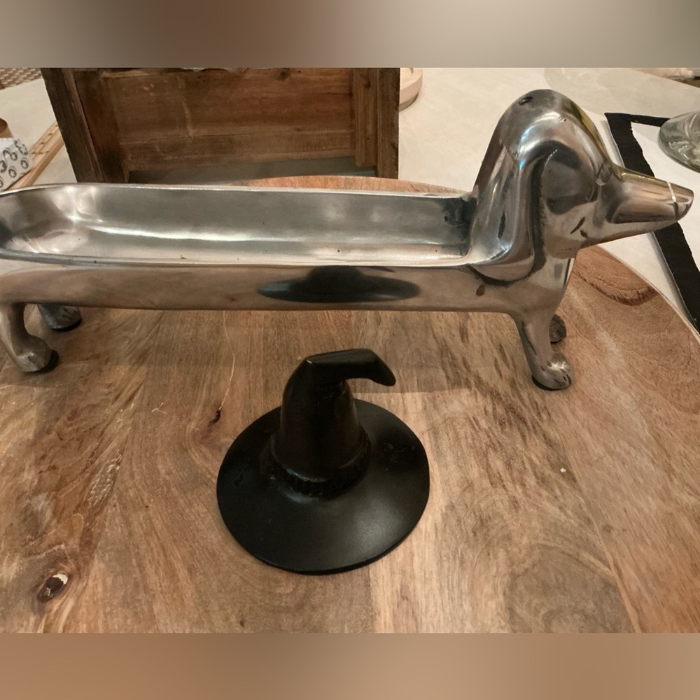 Dachshund Halloween Witch with Black Hat and storage,Metal, PLUS hat comes off!